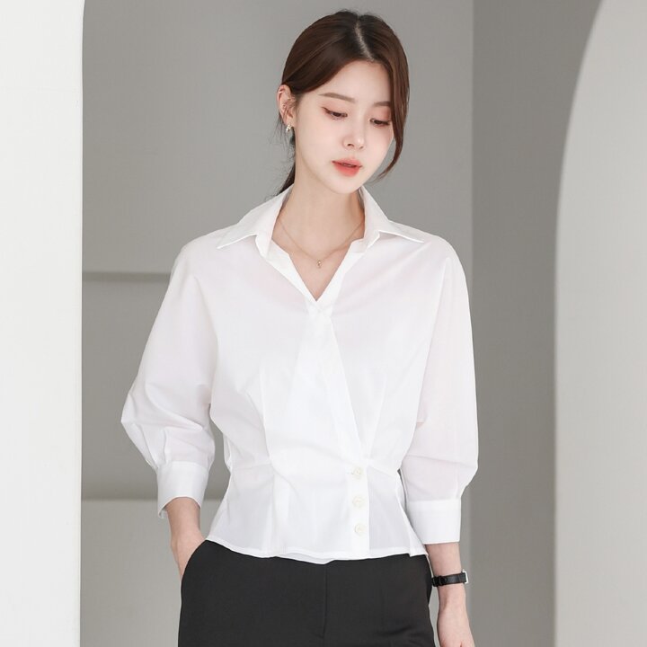 로닛 핀턱 랩 7부 블라우스