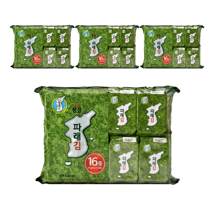 [성경김본사] 지도표성경 파래 식탁김 4gx16봉x4개(총64봉)