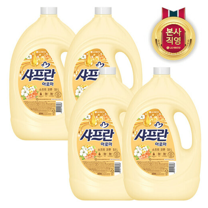 샤프란 아로마 섬유유연제 소프트코튼 본품 3.1L x 4개