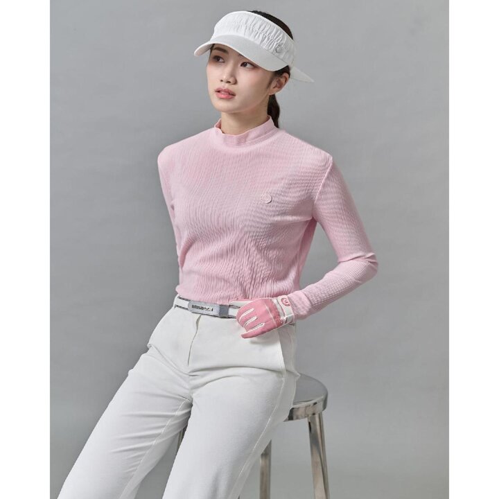 (신세계강남점)SS25 여성 넥변형 플리츠 긴팔 티셔츠 - 핑크 (BJ5241A05X)