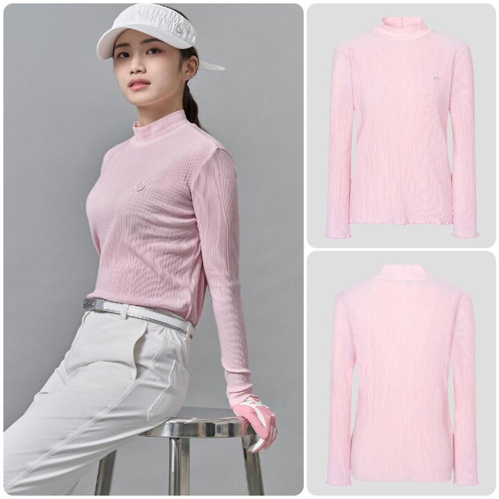 (신세계강남점)SS25 여성 넥변형 플리츠 긴팔 티셔츠 - 핑크 (BJ5241A05X)