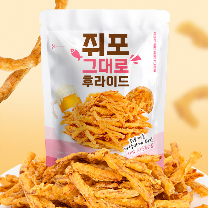 [프리본] 바삭하게 튀겨낸 리얼 쥐포튀김 쥐포 그대로 후라이드 50g, 5봉