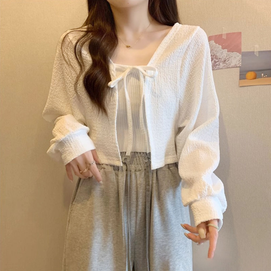 여름 여자 시스루 볼레로 오픈 스트링 가디건 SDW-CA-SDK1002161
