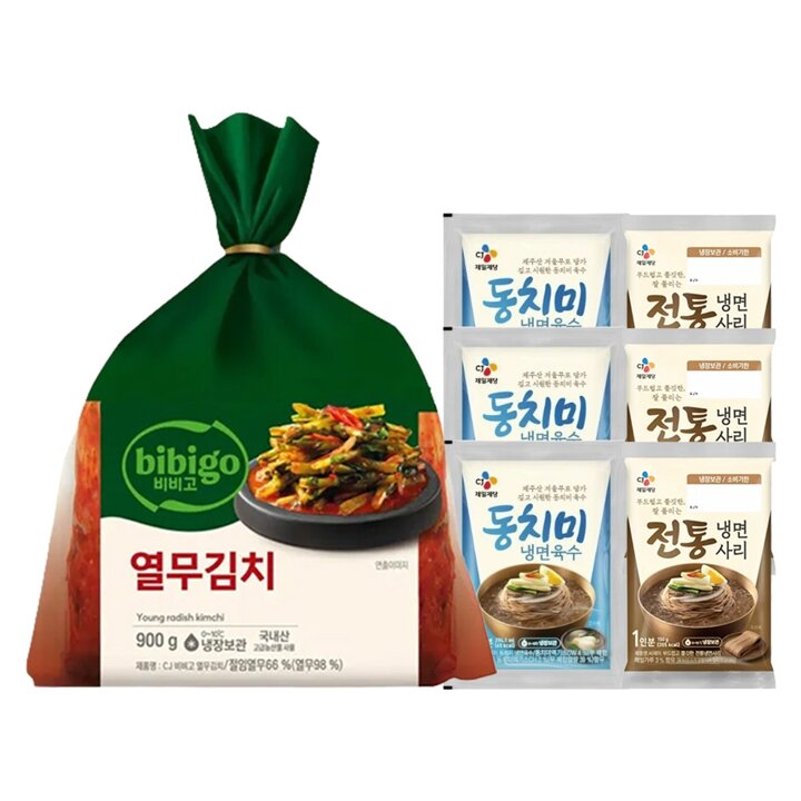 CJ제일제당 비비고 열무김치 900g x1개 + 동치미 냉면육수 300g x3개 + 전통냉면사리 150g x3개