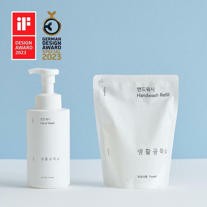 [생활공작소] 핸드워시 용기 500ml 2개+리필 400ml 6개 (파우더/청포도향 택 1)