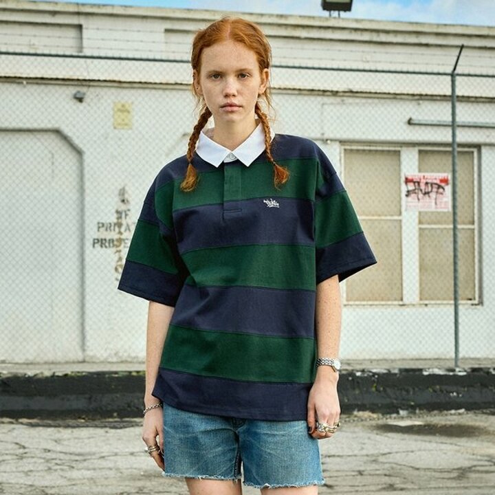 플루크 스트라이프 컷 럭비 카라 반팔티 FKT100 / 3color