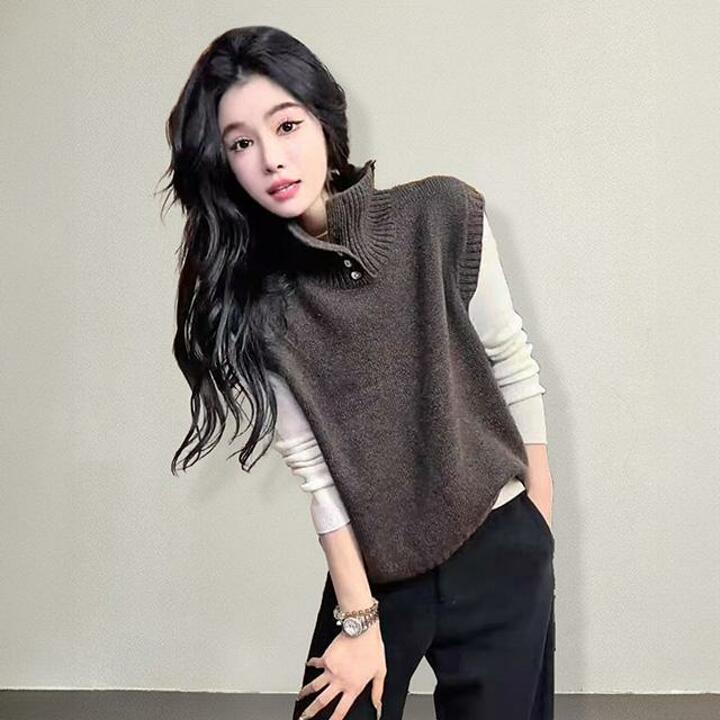 [플로레센스]오픈단추하이넥니트베스트2종
