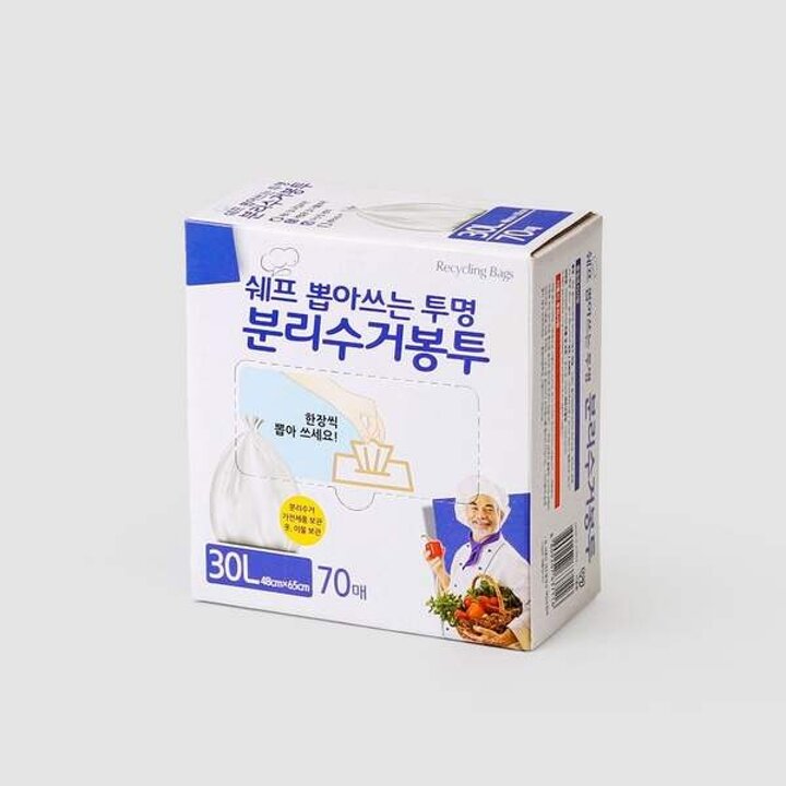 쉐프 뽑아쓰는 재활용 비닐봉투 단품 30L 70매 1개 거치대미포함
