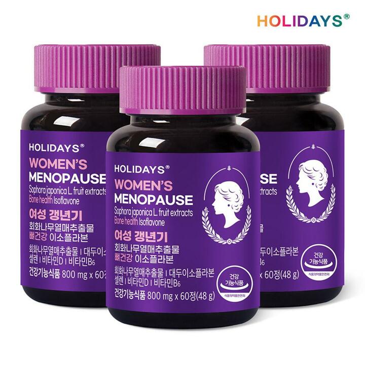 홀리데이즈 여성 갱년기 회화나무열매추출물 뼈건강 이소플라본 60정 3병