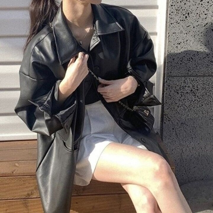 여성 오버핏 패션 레더 소재 데일리 패션 가죽 자켓20341587667501
