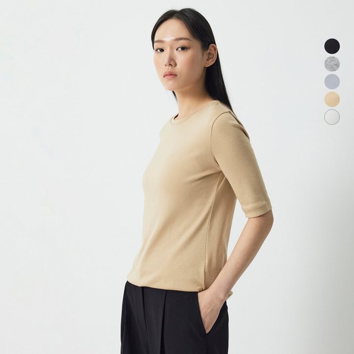 [JAJU/자주] 여 피마 코튼 슬림핏 5부 티셔츠 5종택1
