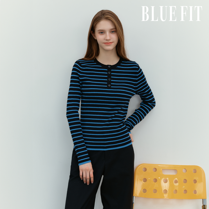 [26FW최신상] 블루핏 헨리넥 스트라이프 니트 3종