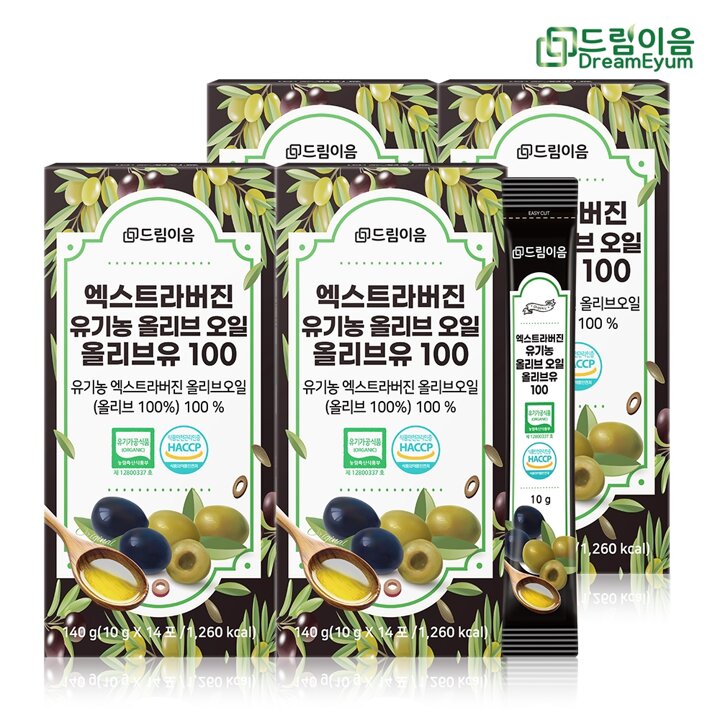 드림이음 엑스트라버진 유기농 올리브오일 스틱 올리브유 100 10g x 14포 4박스