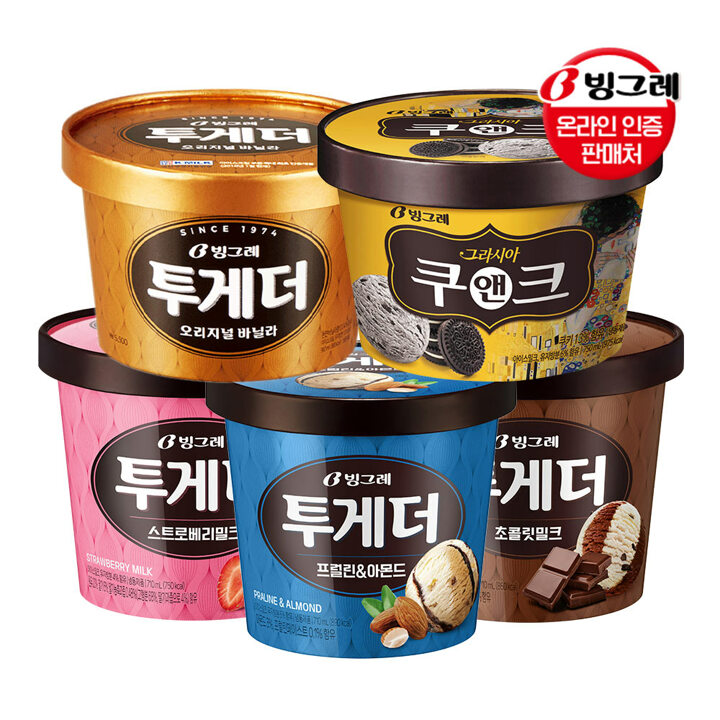 [G] 빙그레 투게더 혼합 5개 (바닐라1+프럴린1+스트로베리1+초콜릿1+쿠앤크1)