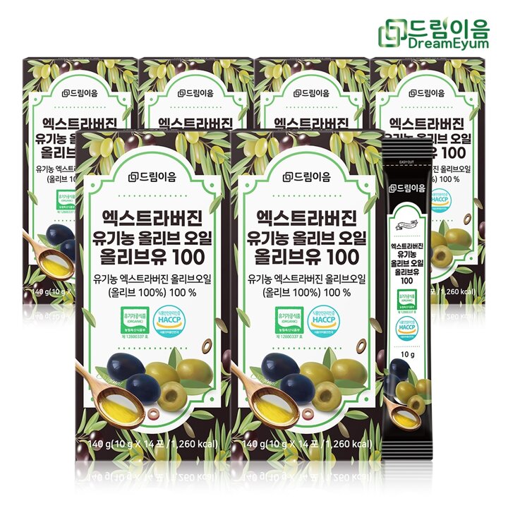 드림이음 엑스트라버진 유기농 올리브오일 스틱 올리브유 100 10g x 14포 6박스