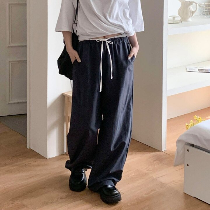 [옷자락] 여성 나일론 허리 스트랩 밴딩 아노락 팬츠