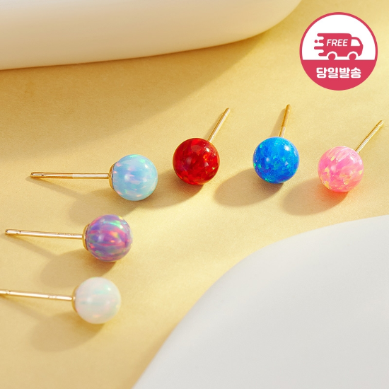 (주)비앤비골드 [비앤비골드] 당일발송 14K 오로라 오팔 볼 귀걸이 5mm 한쌍 JAE40525