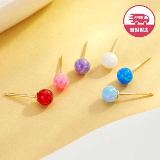 (주)비앤비골드 [비앤비골드] 당일발송 14K 오로라 오팔 볼 귀걸이 4mm 한쌍 JAE40524