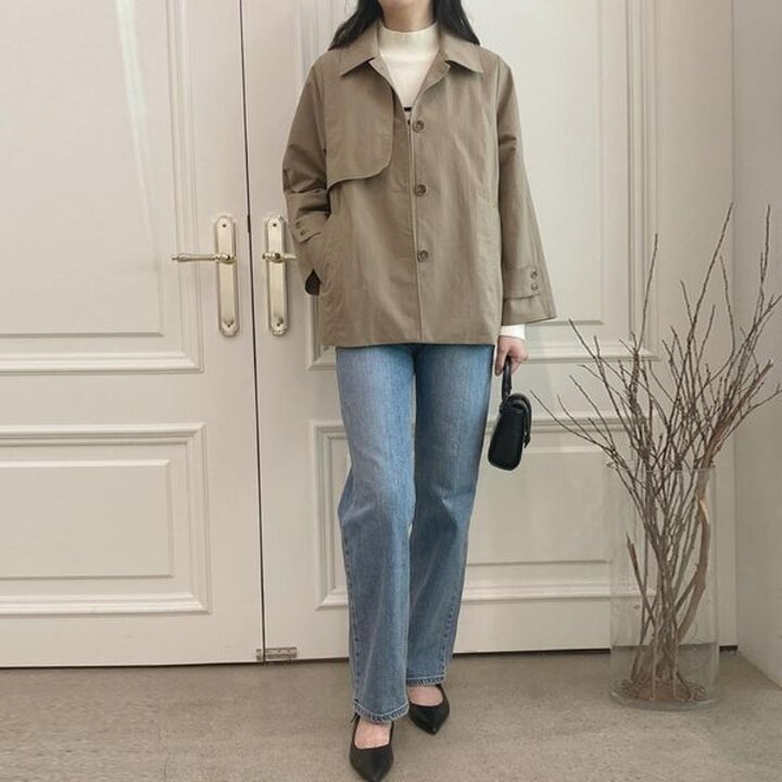 [하프클럽/옷자락]여성 클래식 코튼 나일론 숏 사파리 트렌치코트
