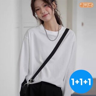 1+1+1 여성 레귤러핏 코마사 무지 긴팔면티셔츠 이너티 WPR3T