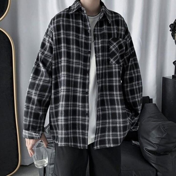 사이즈남성칼라오버핏셔츠패턴체크무난한