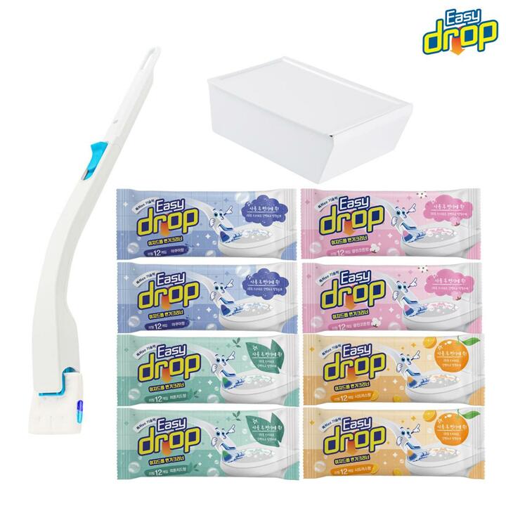 (방송에서만) 이지드롭 시즌3 변기클리너 기본 패키지 102회 세트 (핸들1개, 케이스 1개, 클리너 리필 8팩, 무료체험 6회분)