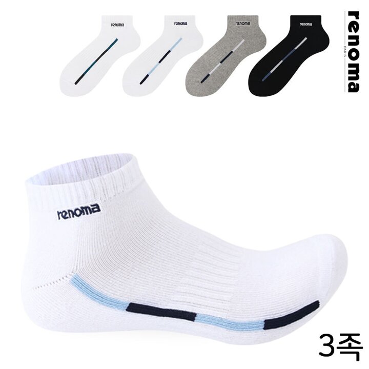 레노마 남성 스포츠 라인 스니커즈 양말 RM8505 3족 무배