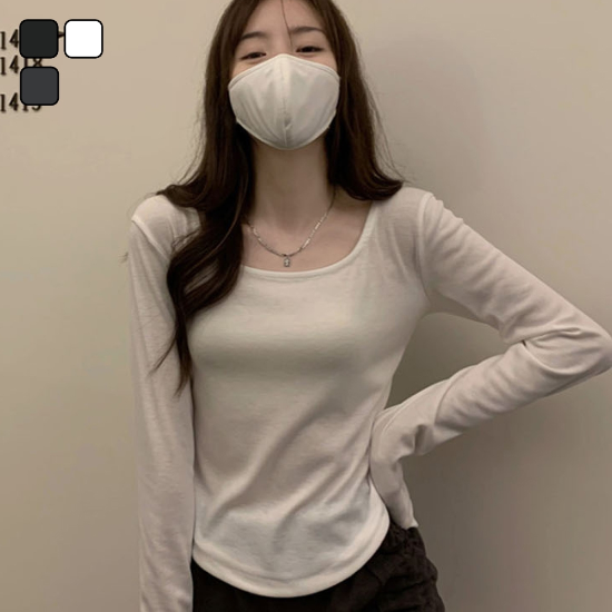 여자 모달 라운드 슬리브 무지 긴팔 티셔츠 DHTW-TSA-SN2538631