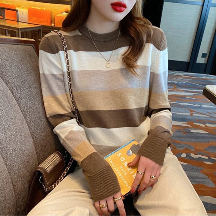 시크 컬러블럭 라운드스웨터