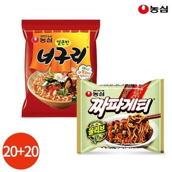 (주)셀러허브 반반세트 농심 짜파게티 너구리 짜파구리 40봉 세트