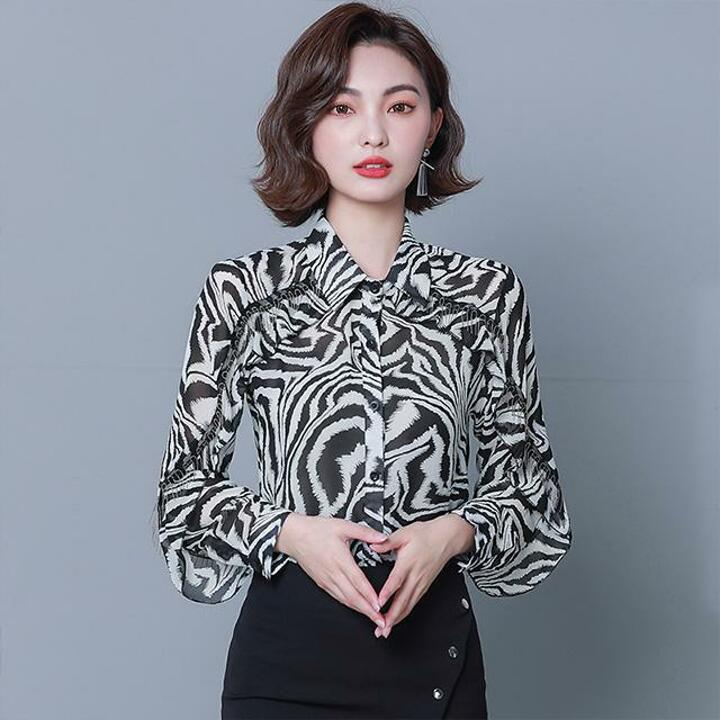 [루미루나]술장식레오파드블라우스