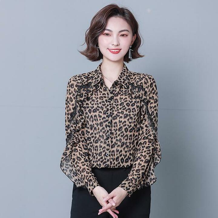 [루미루나]술장식레오파드블라우스