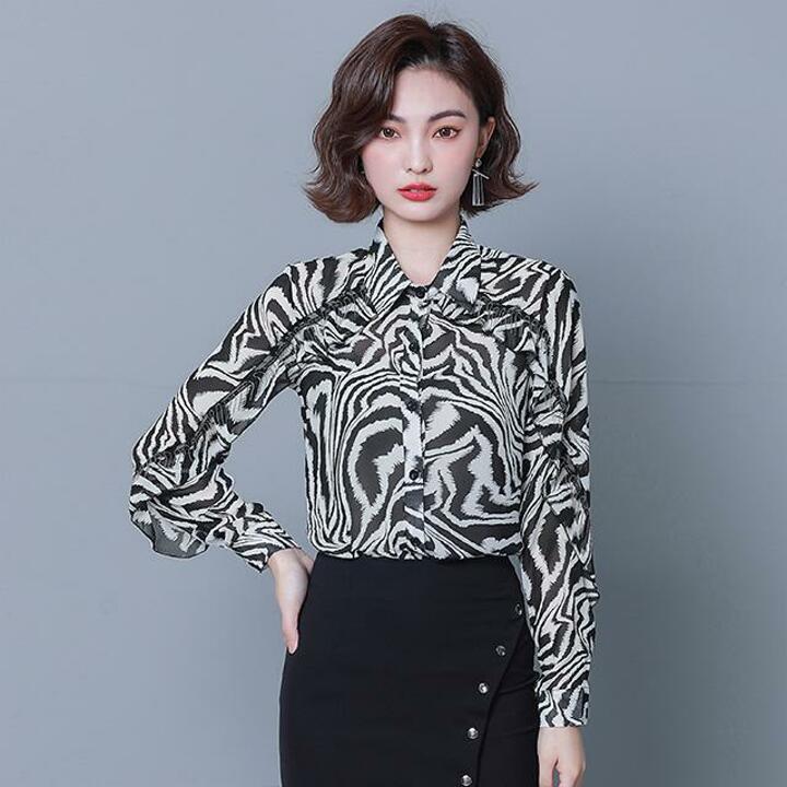 [루미루나]술장식레오파드블라우스