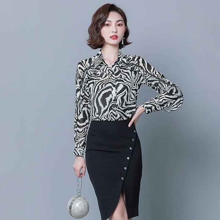 [루미루나]술장식레오파드블라우스