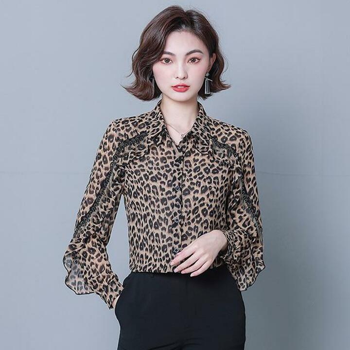 [루미루나]술장식레오파드블라우스