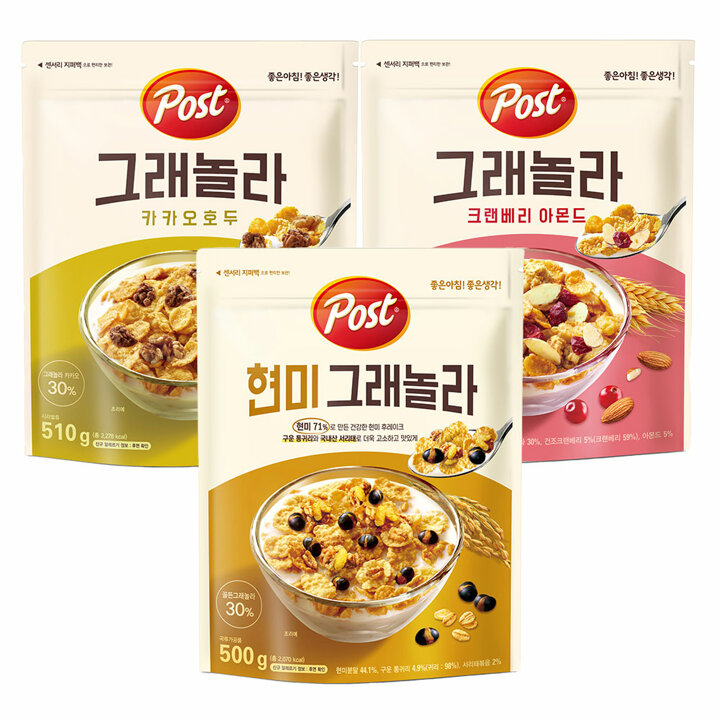  포스트 그래놀라(크랜베리570g+카카오510g+현미500g) 