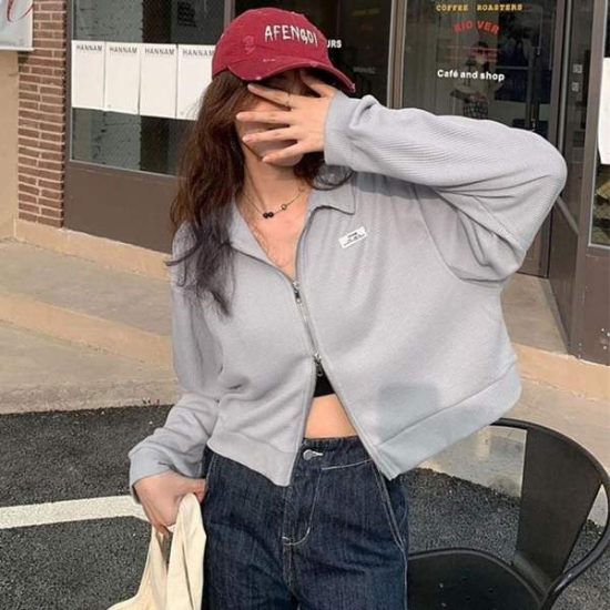 얇은 투웨이 크롭 카라 집업 가을집업 트레이닝집업 투웨이
