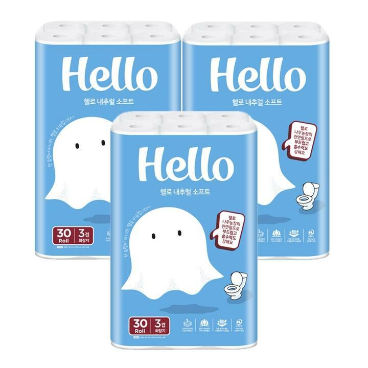 헬로 내추럴 소프트 화장지 27m 30롤 3팩