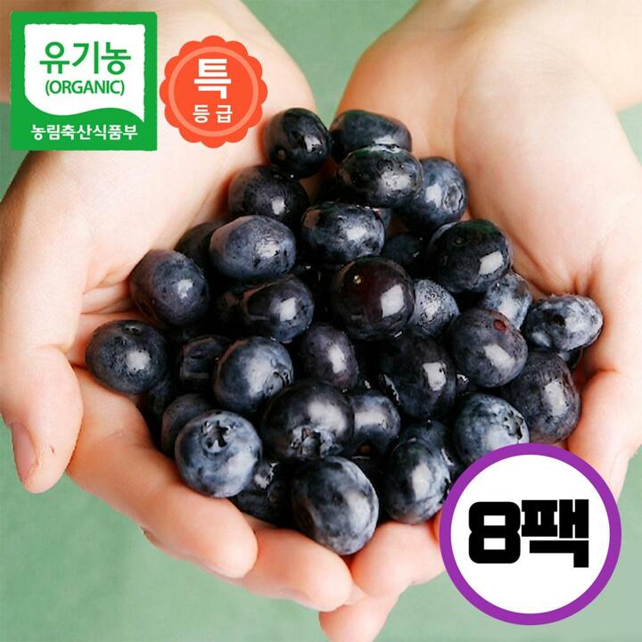 [특등급]국내산 유기농 생 블루베리 100g x 8팩(800g, 14-17mm)