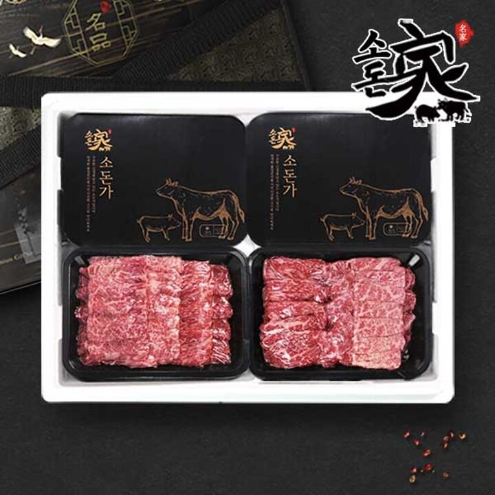 [G][소돈가] 1++ 투뿔한우 구이모듬 선물세트(400gx4)1.6kg