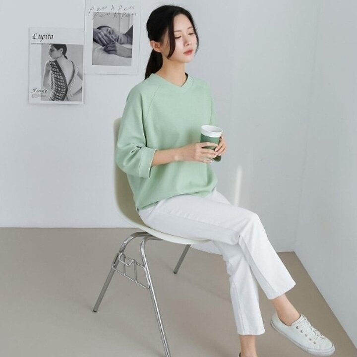 [다잇템] 여자 팔부 박시티 라글란 V넥 SS 엷은 티셔츠16268207588872