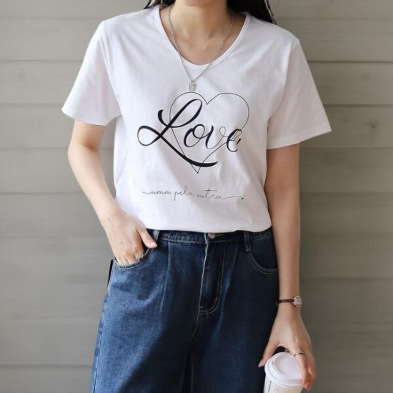 아트박스/신상오픈런 여성 유넥 반팔 티셔츠 하트 소프트 코튼
