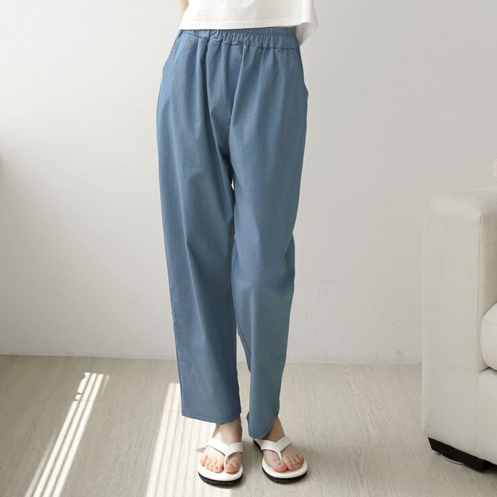 [샵앤] 데일리 여성 여름 밴딩 무지 통 배기바지 면 와이드팬츠 AMI-WPT-3370-블루