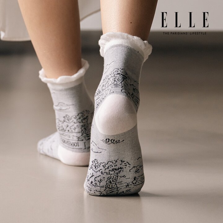 [ELLE] 라인 스케치 장목 양말 3족