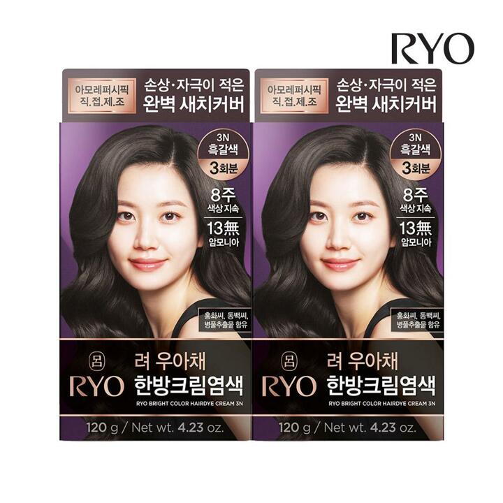 려 우아채 한방크림염색 흑갈색 3N 120g 2개