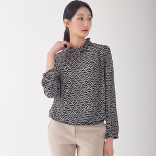 [지센] 셔링 패턴 블루종 셔츠 LFWSO905_BK_미판매