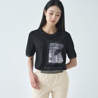 [지센] (2컬러) 우븐패치 라운드 티셔츠 LFTSO501