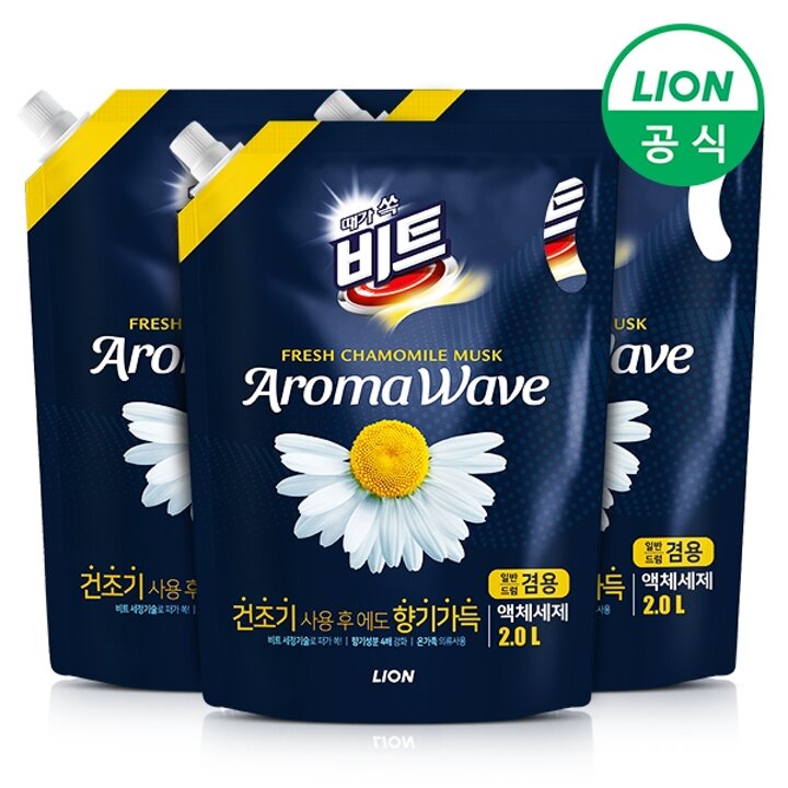 비트 아로마웨이브 액체세제(일반/드럼 겸용) 카모마일 2L리필 3개