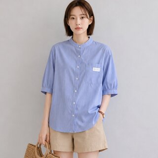 [TAG가69,000]패치스트라이프블라우스_S6BBL005C