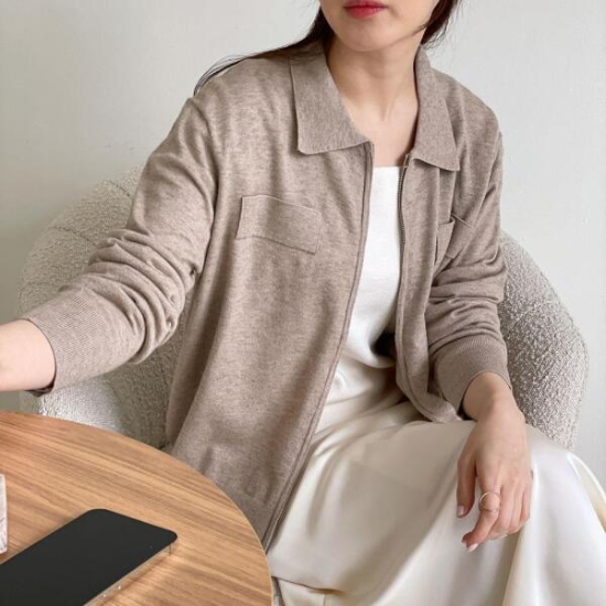 아트박스/신상오픈런 카라 집업가디건 봄아우터 기본핏 비스코스니트